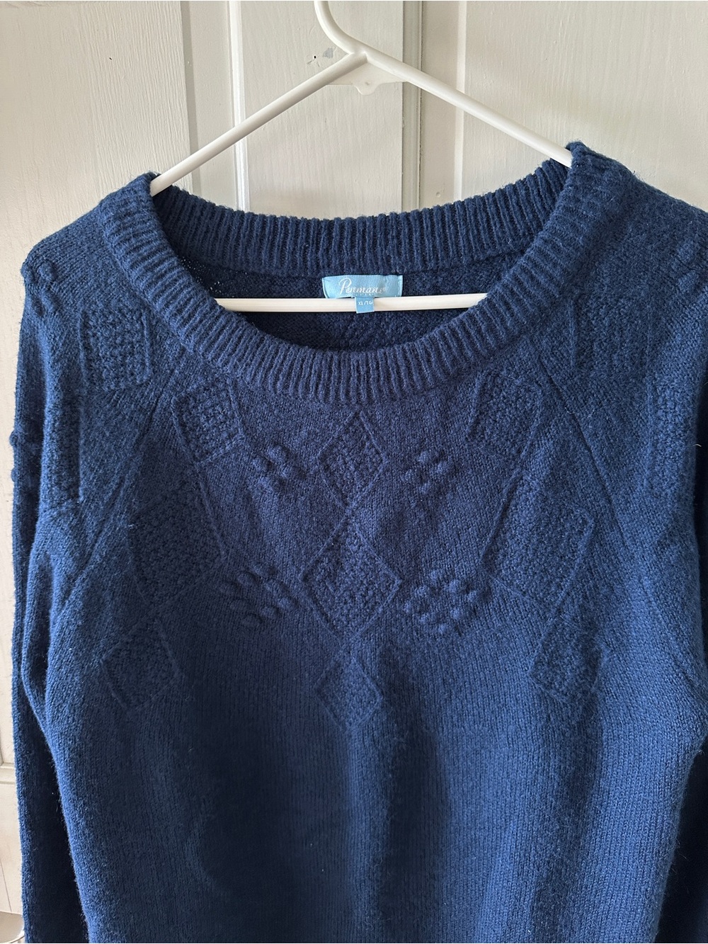 Penmans Denim Blue Diamond Cable Knit Crewneck Sweater Size XL - Picture 2 of 5
